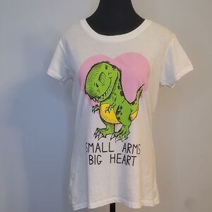 Dino Delight Small Arms Big Heart Tee - White and Pink